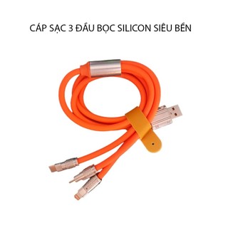 Cáp sạc điện thoai 3 đầu - cáp sạc 3 đầu bọc silicon siêu bền - cáp sạc điện thoại 3 đầu