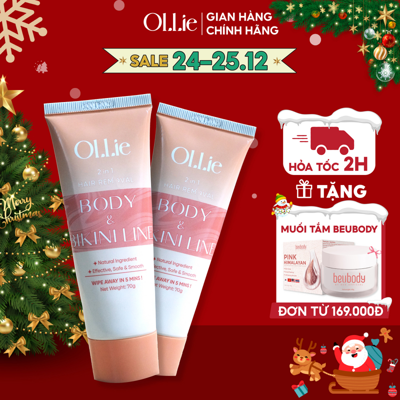 Combo 2 Kem tẩy lông OLLIE , tẩy lông vùng kín, nách, tay, chân, triệt lông an toàn không đau rát dung tích 70g