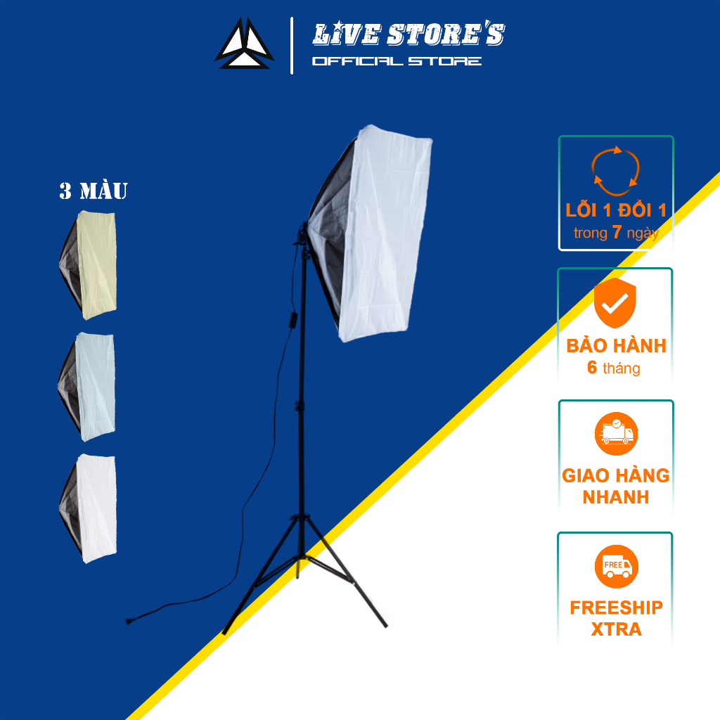 Bộ đèn studio chụp ảnh, quay phim, Livestream, quay phim chuyên nghiệp, Đèn Softbox chữ nhật hắt sáng 50x70cm