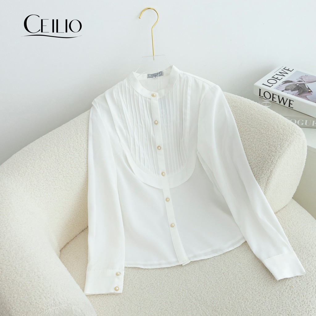 Sơ Mi Thiết Kế CEILIO SM147 Sơ mi yếm chiếc ly trắng