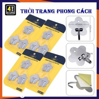 Vỉ 3 móc treo đồ dán tường inox siêu dính siêu chịu lực - móc inox dán tường - móc dán tường inox chịu lực hình hoa