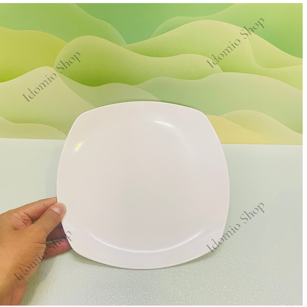 Dĩa Nhựa Vuông Melamine Màu Trắng