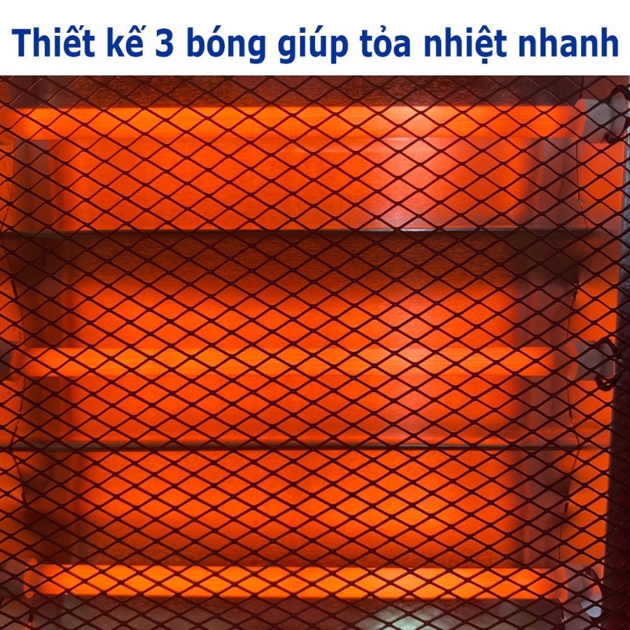 Quạt sưởi 3 bóng Besuto, góc quay rộng, tỏa nhiệt đều, không gây khô da, an toàn và tiết kiệm điện BH 12 tháng