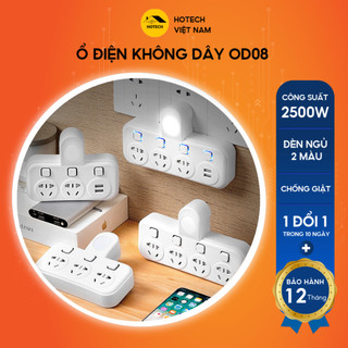 Ổ chia điện đa năng thông minh 2500W HOTECH chống giật an toàn cổng Usb và đèn ngủ tiện lợi công tắc riêng từng ổ OD08H