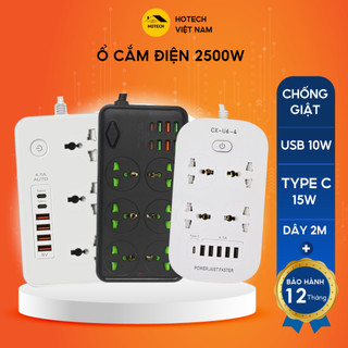 Ổ cắm điện đa năng thông minh HOTECH 2500W chống giật an toàn tích hợp cổng USB và Type C công tắc nguồn tiện lợi TH1H
