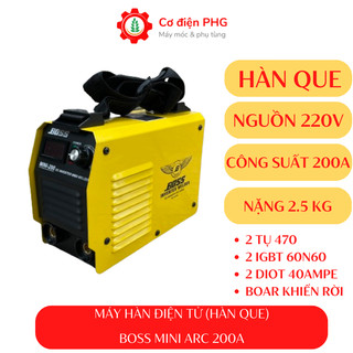 Máy hàn điện tử BOSS MINI ARC 200A | Công suất 200A | Sử dụng que hàn 1,6 - 3,2 ly | máy hàn que bảo hành 18 tháng