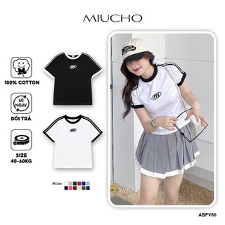 Áo Thun Baby Tee ABPV66 Miucho Form Ôm Cotton Co Giãn In Basic Viền Tay Trắng Đen