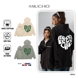 Áo hoodie zip nữ form rộng HZ434 Miucho chân cua in typography