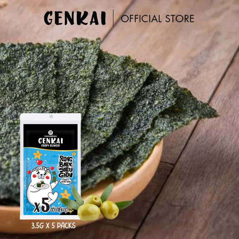 Snack Tảo Biển Siêu Giòn GENKAI Vị Olive Ý Truyền Thống 17.5g 
(3.5g x 5 gói)