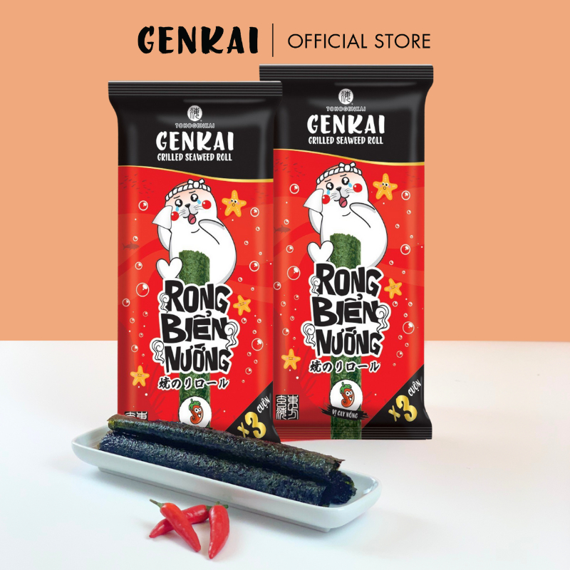 Snack Tảo Biển Nướng Cuộn GENKAI Vị Cay nóng 10.8g 
(3.6g x 3 gói)