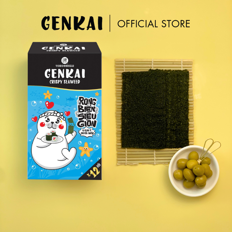 Snack Tảo Biển Siêu Giòn GENKAI Vị Olive Ý Truyền Thống 42g (3.5g x 12 gói)