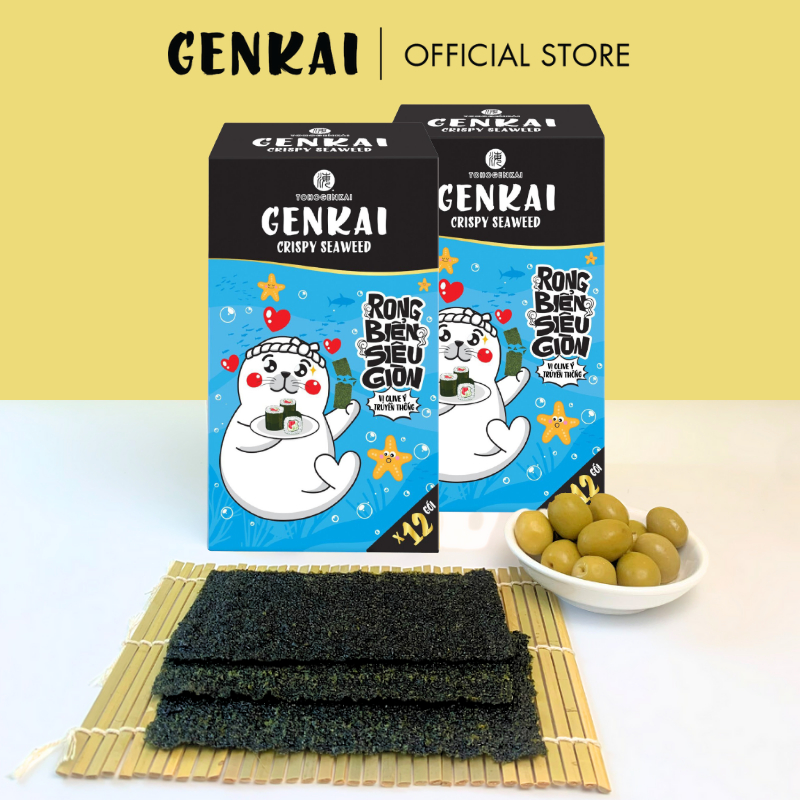 Snack Tảo Biển Siêu Giòn GENKAI Vị Olive Ý Truyền Thống 42g (3.5g x 12 gói)