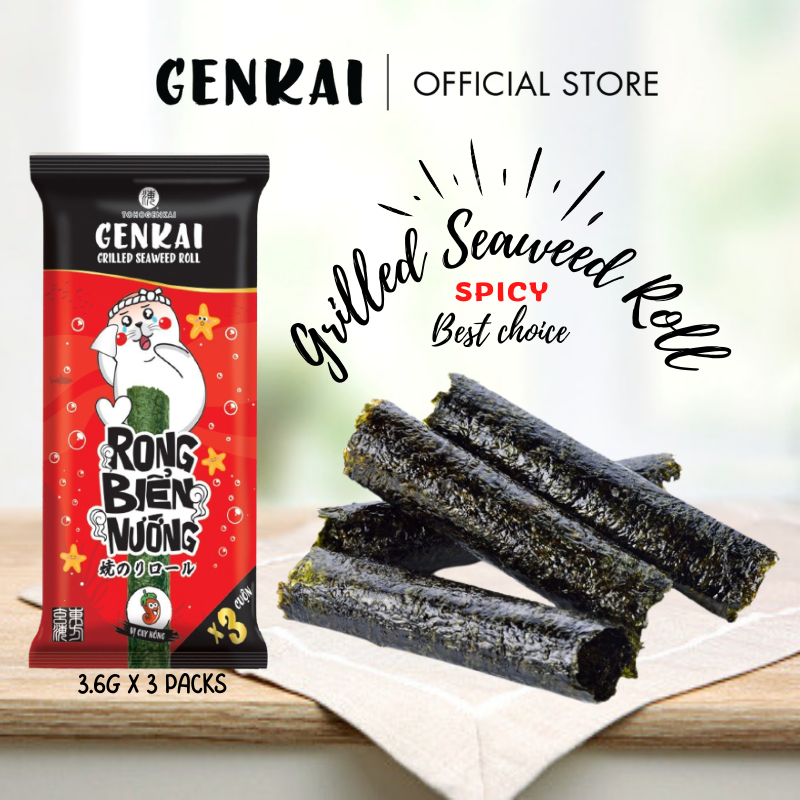 Snack Tảo Biển Nướng Cuộn GENKAI Vị Cay nóng 10.8g 
(3.6g x 3 gói)