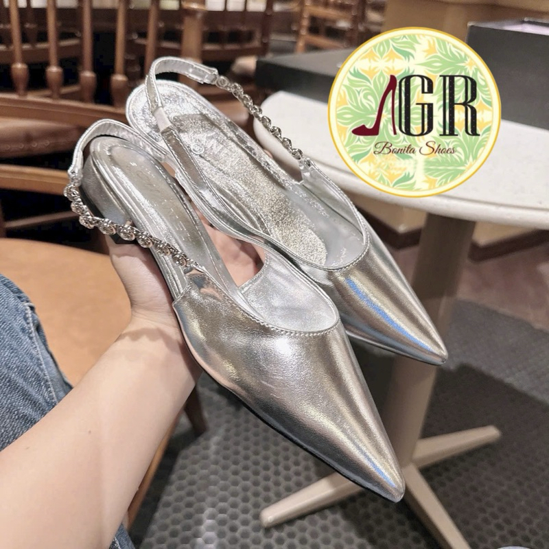 Búp bê sandal mũi nhọn quai eo hột đá cao 3 cm