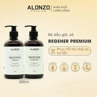 Combo dầu gội, xả cho tóc yếu, phục hồi tóc hư tổn, chiết xuất đậu Hà Lan, Vitamin Pro B5 ALONZO Premium Regener - 500ml