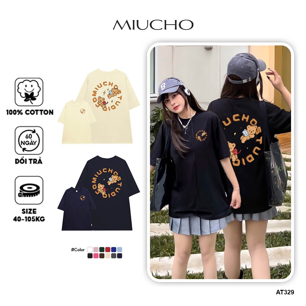 Áo thun unisex form rộng AT329 Miucho basic tee tay lỡ dành cho nam nữ in graphic