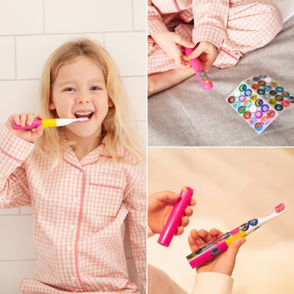 Brush-Baby Bàn chải điện sóng âm GoKidz dùng pin có nắp đậy tiện lợi, 2 chế độ làm sạch răng an toàn và hiệu quả cho bé