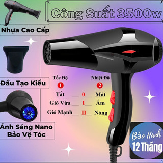 Máy Sấy Tóc 2 Chiều Nóng Lạnh Công Suất Lớn 3500W, Máy Sấy Tạo Kiểu Salon Công Suất Lớn Kèm Đầu Thổi [BH 12T]