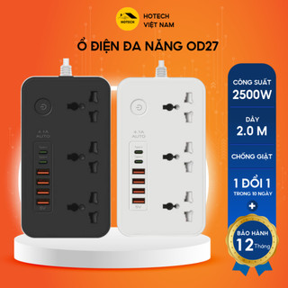 Ổ cắm điện thông minh HOTECH 2500W dây 1.8-2.8m chống giật an toàn cổng USB và Type C tiện lợi có công tắc nguồn OD27H