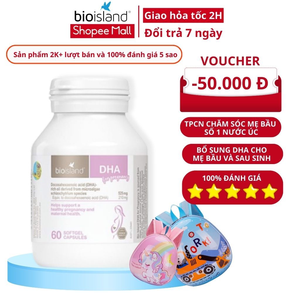 Viên uống DHA bầu Bioisland For Pregnancy 60v giúp phát triển trí não của thai nhai, bé thông minh, khỏe mạnh