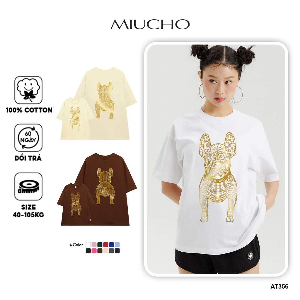 Áo thun unisex form rộng AT356 Miucho basic tee tay lỡ dành cho nam nữ in graphic