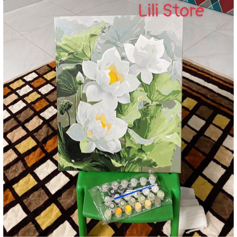 Tranh sơn dầu số hoá tự tô DIY khổ 40x50cm đã căng khung- Hoa sen nhiều mẫu