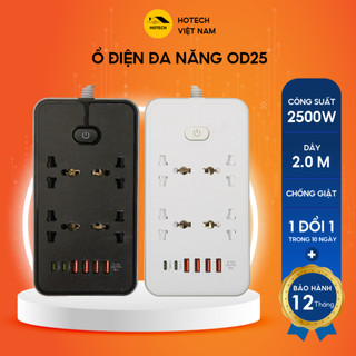 Ổ cắm điện thông minh đa năng HOTECH 2500W dây dài 2M cổng USB và Type C 10W tiện lợi phích cắm 2 chấu thông dụng OD25H
