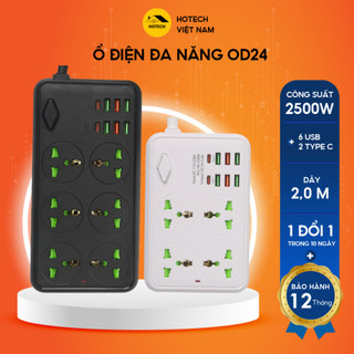 Ổ cắm điện thông minh đa năng HOTECH 2500w chống giật có cổng sạc USB type C 1.8-2.8M chân cắm 2 chấu thông dụng OD24H