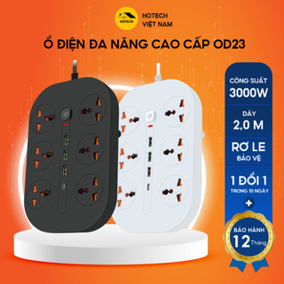 Ổ cắm điện đa năng thông minh HOTECH chịu tải 3000w cổng sạc USB và type C 10W dây 2m rơ le chống giật chống cháy OD23H
