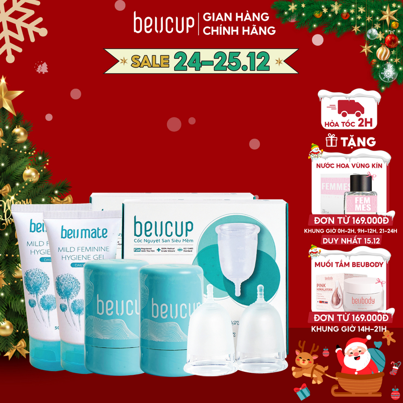 Combo 2 Cốc Nguyệt San BeUCup Chính Hãng,100% Silicol Y Tế Wacker Đức siêu mềm