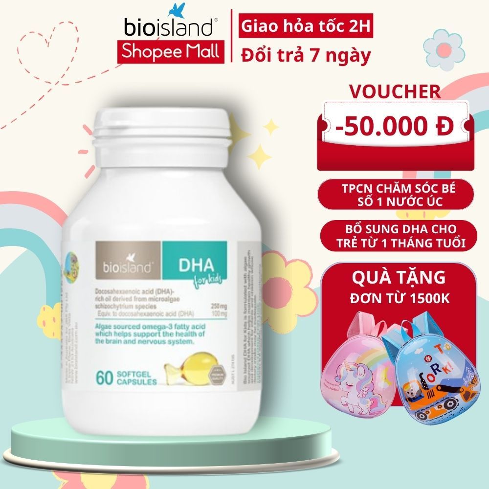 Bioisland DHA For Kids giúp phát triển trí não bộ và hệ thần kinh cho trẻ 60 viên