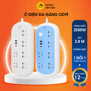 Ổ cắm điện đa năng 2500W HOTECH chống giật tích hợp 2 cổng USB công tắc nguồn dây 2,8m chân cắm 2 chấu thông dụng OD19H