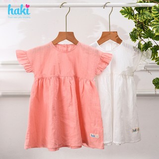 Váy bé gái liền vai tay quấn bèo-HK516, hàng xuất khẩu chính hãng HAKI