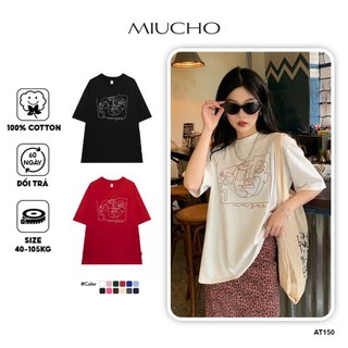 Áo thun nữ form rộng đẹp tay lỡ kiểu hàn quốc chất vải cotton AT150 Miucho in hoạt tiết