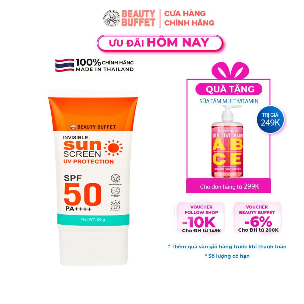 Kem chống nắng cho mặt Beauty Buffet Invisible Sunscreen UV Protection SPF 50 PA++++ 50g