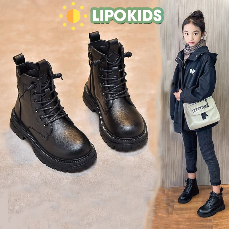 Giày bốt cao cổ cho bé gái, bé trai size 26-36, Boot trẻ em cổ lửng da mềm mại chống trơn trượt