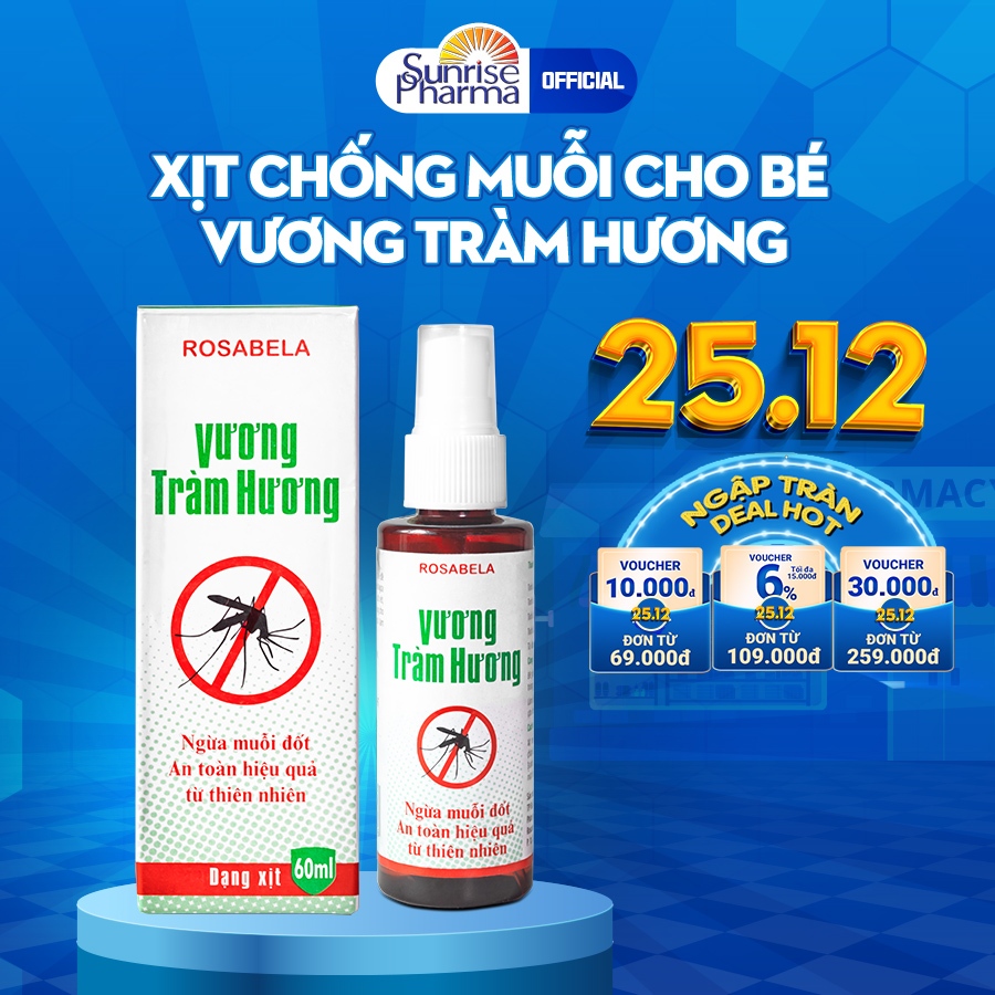 Xịt chống muỗi cho bé Vương Tràm Hương ngăn ngừa muỗi đốt đuổi muỗi hiệu quả (60ml)