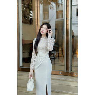 Đầm body thiết kế phối ren xoắn eo tôn dáng !