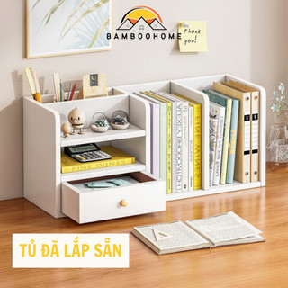 Kệ giá sách mini có ngăn kéo gỗ MDF cao cấp decor để bàn học, làm việc thương hiệu HOMELINE đựng đồ sách vở - D27