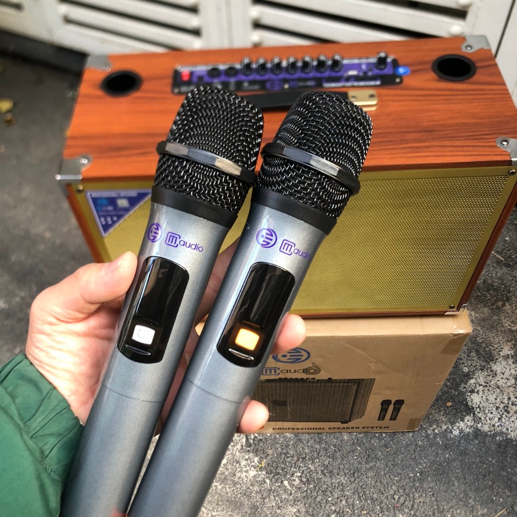 Loa xách tay hát karaoke vỏ gỗ CM208 bass đôi 20cm, tặng kèm cặp micro không dây, âm thanh tuyệt hảo,Thiết kế sang trọng