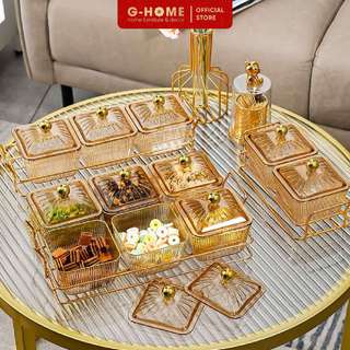 Khay mứt nhựa 6 ngăn kèm khay kim loại Ghome đựng đồ tết đa năng,khay mứt tết sang trọng đựng bánh kẹo KM24M3