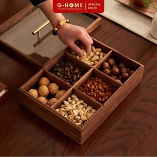 Khay mứt Tết Ghome khay mứt gỗ óc chó chữ nhật cao cấp khay đựng bánh kẹo sang trọng Tết Nguyên Đán KM24M5