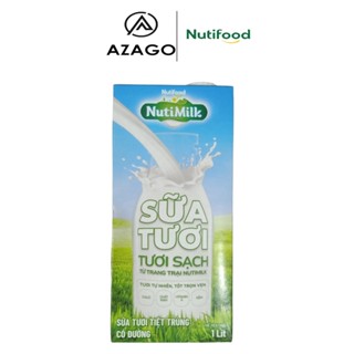 NutiMilk Sữa tươi tươi sạch - Sữa tươi tiệt trùng  Hộp 1 Lít  - Thương Hiệu NUTIFOOD - AZAGO
