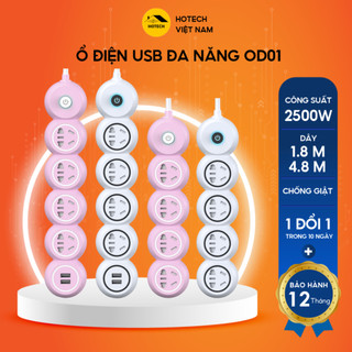 Ổ điện USB đa năng thông minh chịu tải 2500w chống giật an toàn HOTECH có công tắc nguồn dây dài 1,8 - 4,8m OD01H