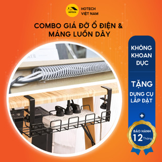 Giá đỡ treo ổ điện HOTECH không cần đục lỗ gọn gàng Máng đi dây điện gắn bàn nhựa PP chống cháy an toàn tiện lợi TH4H