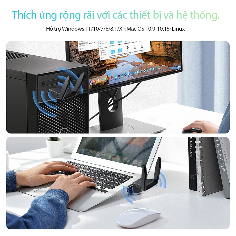 USB Thu Sóng wifi Goojodoq 1300mbps USB 3.0  2 Râu Kết Nối Mạng Không Dây 2.4G+5G Bộ Thu Phát WiFi Cho Máy Tính | BigBuy360 - bigbuy360.vn