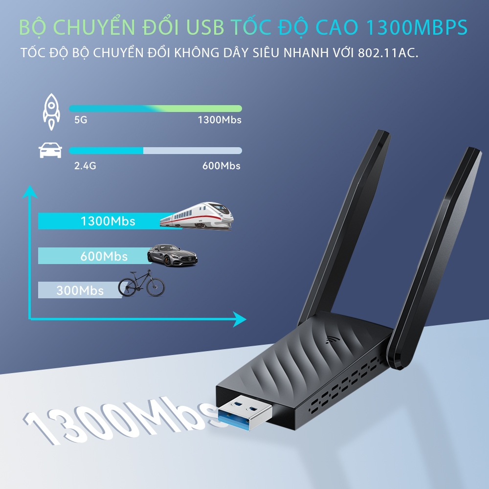 USB Thu Sóng wifi Goojodoq 1300mbps USB 3.0  2 Râu Kết Nối Mạng Không Dây 2.4G+5G Bộ Thu Phát WiFi Cho Máy Tính | BigBuy360 - bigbuy360.vn