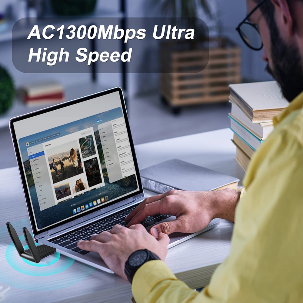 USB Thu Sóng wifi Goojodoq 1300mbps USB 3.0  2 Râu Kết Nối Mạng Không Dây 2.4G+5G Bộ Thu Phát WiFi Cho Máy Tính | BigBuy360 - bigbuy360.vn