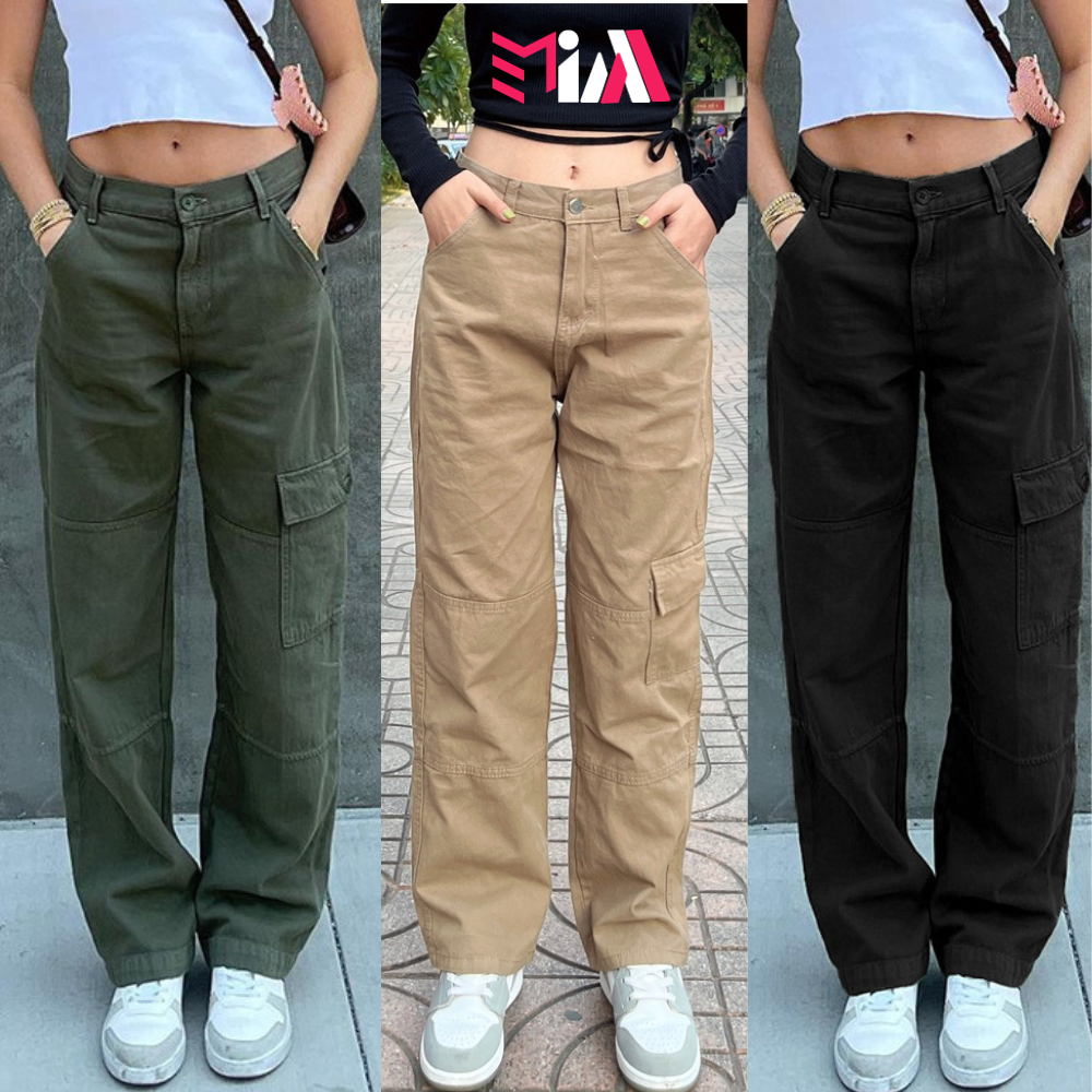 Quần kaki túi hộp ống suông rộng nữ MIAA unisex cạp cao ,quần dài kaki túi hộp nam nữ Phong Cách Trẻ Trung