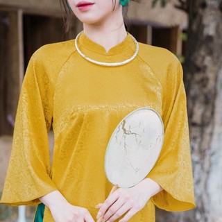 Áo dài bigsize dáng suông xưa gấm tơ hoa cúc cách tân nữ tay ngắn cl01